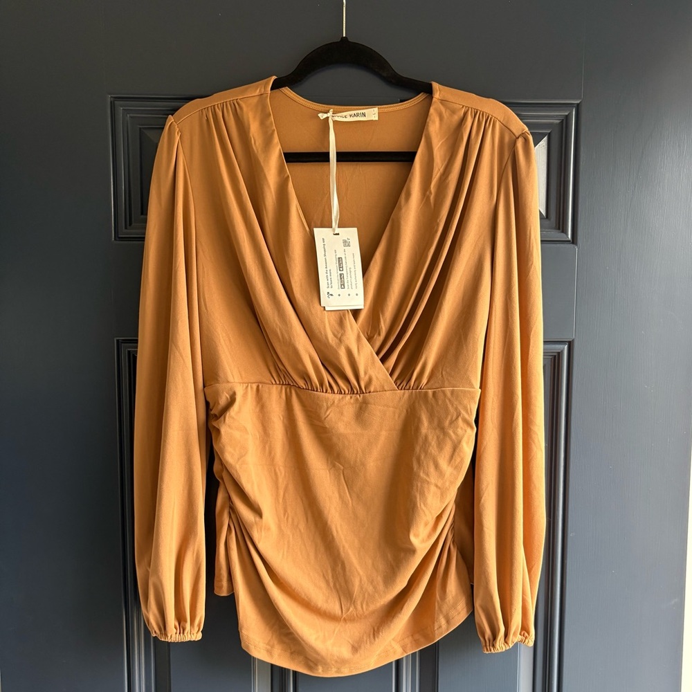 Grace Karin Women's Tan Draped Blouse